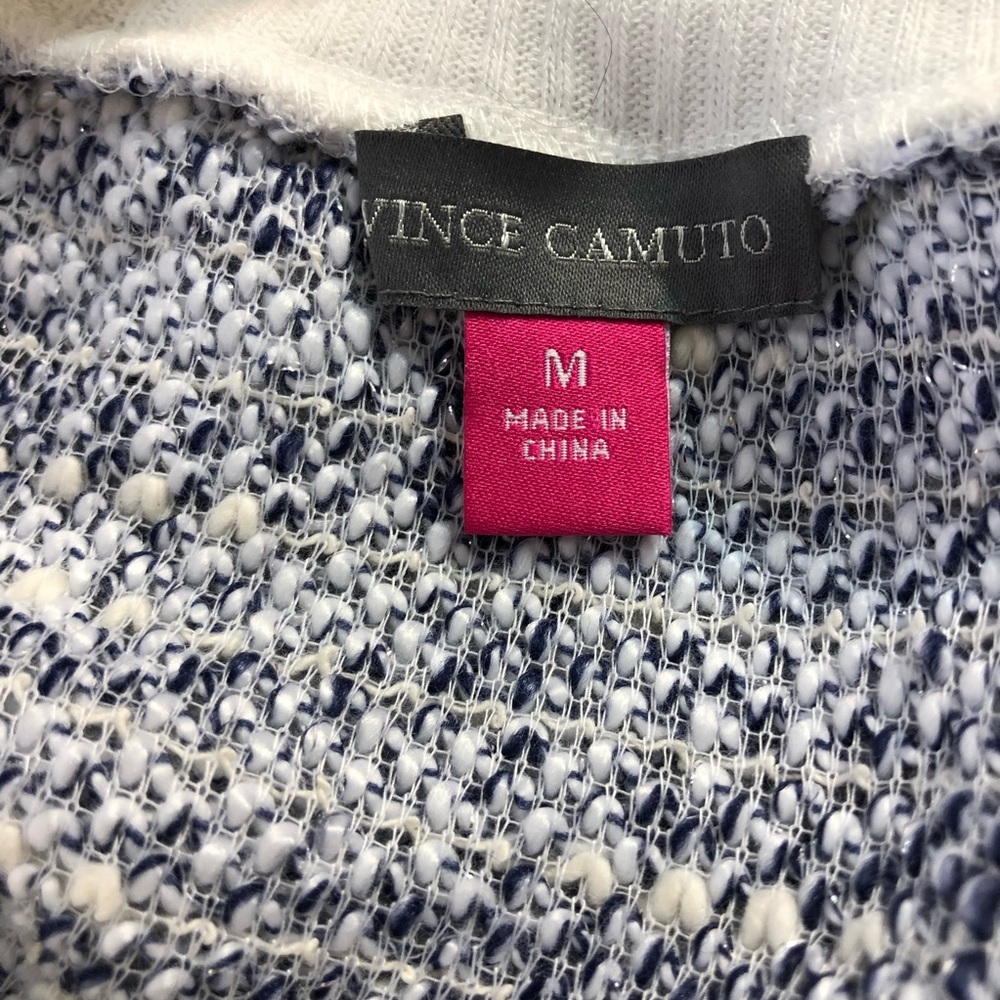NEW Vince Camuto Rich Navy Long Sleeve Slub Terry Rib V Neck Sweater Medium - Picture 7 of 8